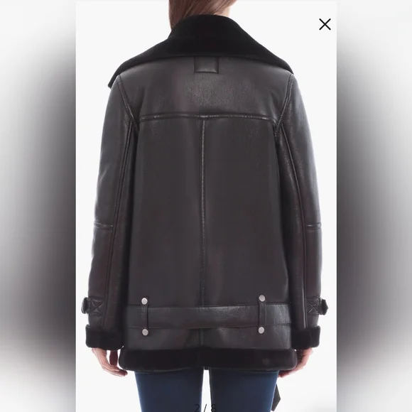 Avec Les Filles Faux Shearling Trim Faux Leather Oversized Biker Moto Jacket XS - Picture 3 of 13